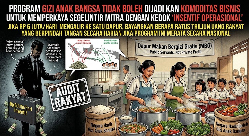 Evidence: INVESTIGASI: DINASTI DAPUR MBG? INSENTIF RP 6 JUTA/HARI JADI LADANG BASAH MITRA DI BALIK TAMENG "RISIKO"