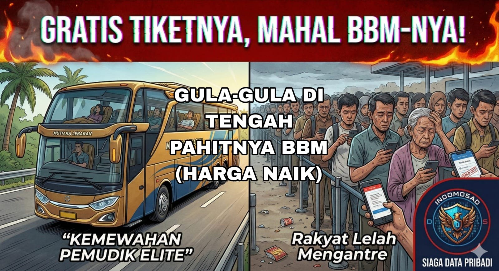 Evidence: MUDIK GRATIS PERTAMINA 2026 DIBUKA! GULA-GULA DI TENGAH PAHITNYA HARGA BBM: ANTREAN KUOTA GAIB, RAKYAT BERSELISIH, LABA TRILIUNAN HANYA JADI BUS GRATIS?