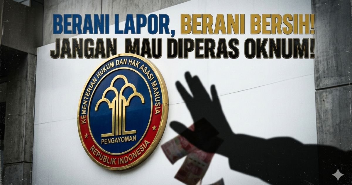 Evidence: KEMENKUM RI BUKA KRAN PENGADUAN! INTEGRITAS JADI TARUHAN: BERANI LAPOR BERANI KAWAL—JANGAN BIARKAN GRATIFIKASI JADI "PELICIN" DI BAWAH MEJA PELAYANAN HUKUM!