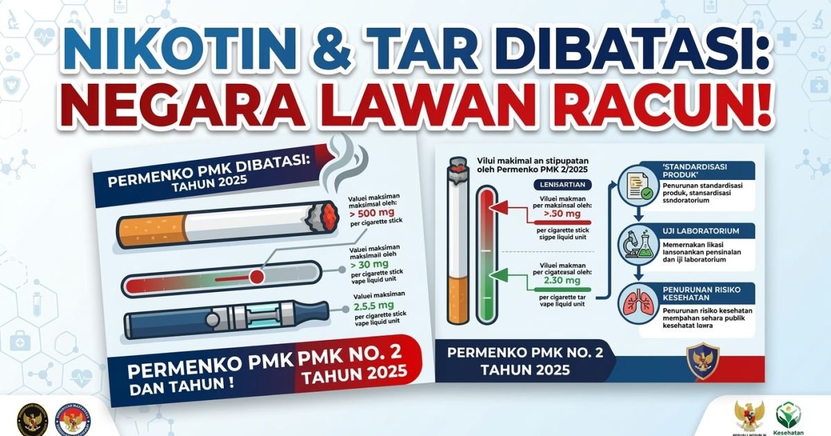 Evidence: TOK! PERMENKO PMK NO 2 TAHUN 2025 RESMI BERLAKU: BATAS MAKSIMAL NIKOTIN & TAR DITETAPKAN—RADAR INDOMOSAD: AWAS INDUSTRI NAKAL, KESEHATAN RAKYAT BUKAN UNTUK DIKOMPROMIKAN!
