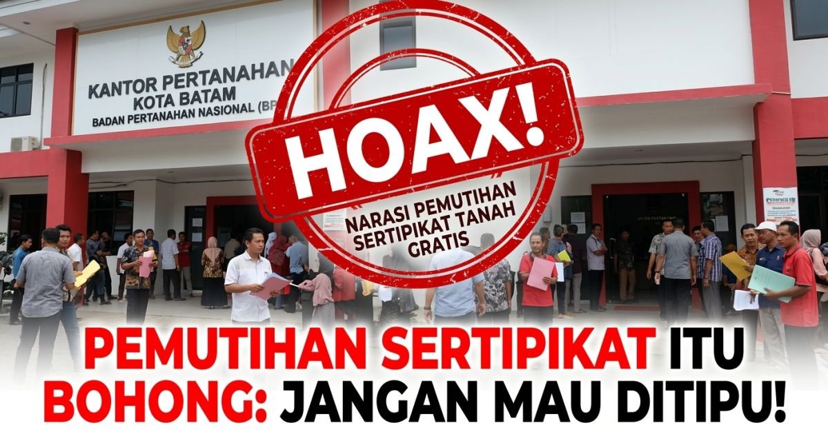 Evidence: HOAKS PEMUTIHAN SERTIPIKAT TANAH GUNCANG MEDSOS! KEMENTERIAN ATR/BPN TEGASKAN: ITU BOHONG! RADAR INDOMOSAD: AWAS MAFIA TANAH DI BALIK NARASI GRATISAN—JANGAN KORBANKAN ASETMU DEMI JANJI PALSU!