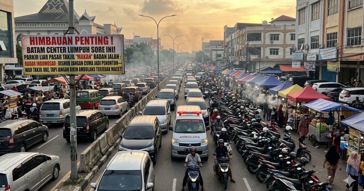 Evidence: BATAM CENTER LUMPUH SORE INI! PARKIR LIAR PASAR TAKJIL "MAKAN" BADAN JALAN: RADAR INDOMOSAD: DISHUB JANGAN CUMA JADI PENONTON—WAR TAKJIL OKE, TAPI JANGAN BIKIN AMBULANS TERJEBAK MACET!