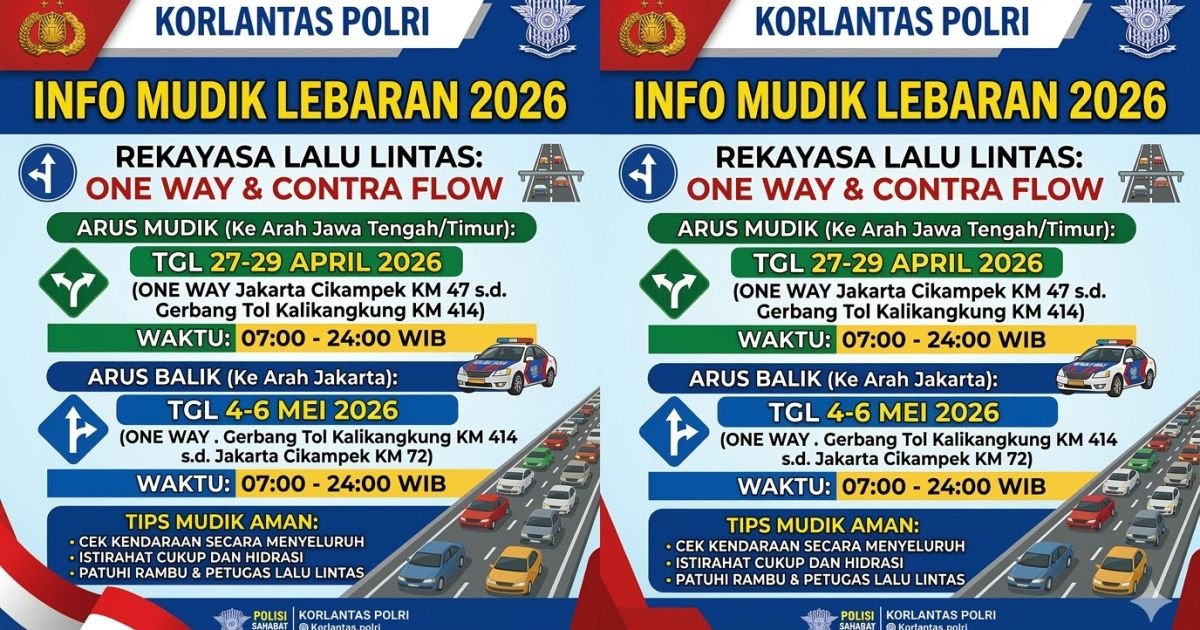 Evidence: SIAP-SIAP MUDIK 2026! POLRI TERAPKAN JURUS ONE WAY & GANJIL-GENAP DI TOL TRANS JAWA: RADAR INDOMOSAD: CATAT JADWALNYA ATAU TERJEBAK DI TOL TANGERANG-MERAK TANPA AMPUN!