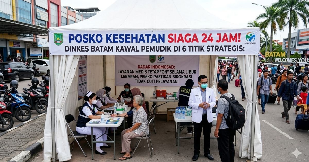 Evidence: POSKO KESEHATAN SIAGA 24 JAM! DINKES BATAM KAWAL PEMUDIK DI 6 TITIK STRATEGIS: RADAR INDOMOSAD: LAYANAN MEDIS TETAP "ON" SELAMA LIBUR LEBARAN, PEMKO PASTIKAN BIROKRASI TIDAK CUTI PELAYANAN!