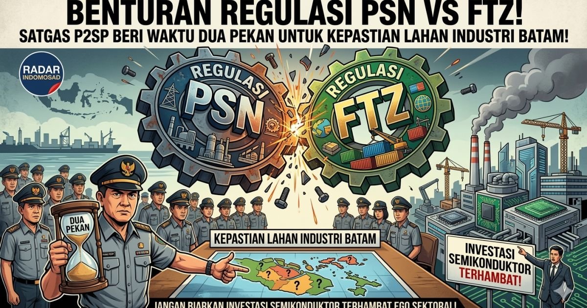 Evidence: BENTURAN REGULASI PSN VS FTZ! SATGAS P2SP BERI WAKTU DUA PEKAN UNTUK KEPASTIAN LAHAN INDUSTRI BATAM: RADAR INDOMOSAD: JANGAN BIARKAN INVESTASI SEMIKONDUKTOR TERHAMBAT EGO SEKTORAL!