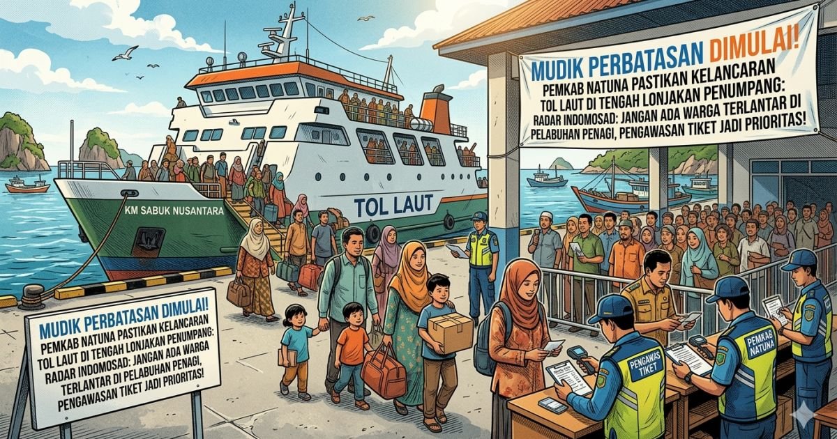 Evidence: MUDIK PERBATASAN DIMULAI! PEMKAB NATUNA PASTIKAN KELANCARAN TOL LAUT DI TENGAH LONJAKAN PENUMPANG: RADAR INDOMOSAD: JANGAN ADA WARGA TERLANTAR DI PELABUHAN PENAGI, PENGAWASAN TIKET JADI PRIORITAS!