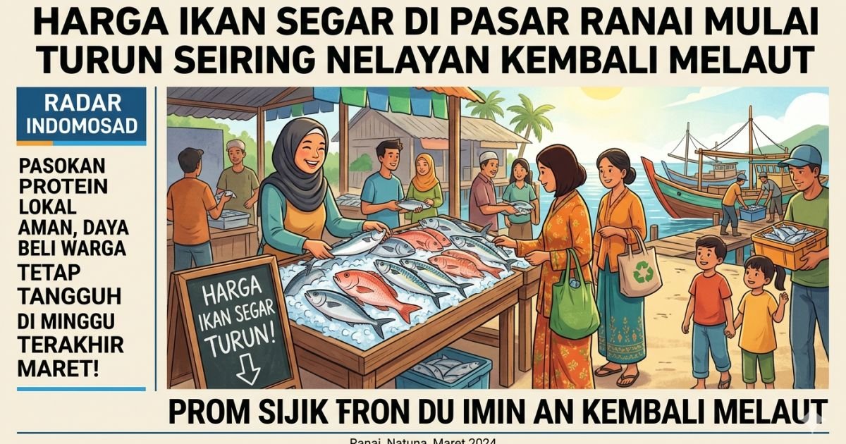 Evidence: HARGA IKAN SEGAR DI PASAR RANAI MULAI TURUN SEIRING NELAYAN KEMBALI MELAUT: RADAR INDOMOSAD: PASOKAN PROTEIN LOKAL AMAN, DAYA BELI WARGA TETAP TANGGUH DI MINGGU TERAKHIR MARET!