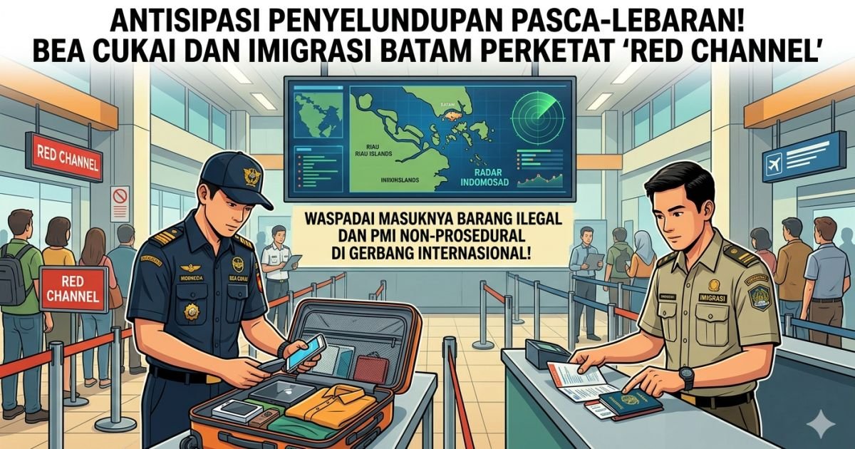 Evidence: ANTISIPASI PENYELUNDUPAN PASCA-LEBARAN! BEA CUKAI DAN IMIGRASI BATAM PERKETAT "RED CHANNEL": RADAR INDOMOSAD: WASPADAI MASUKNYA BARANG ILEGAL DAN PMI NON-PROSEDURAL DI GERBANG INTERNASIONAL!