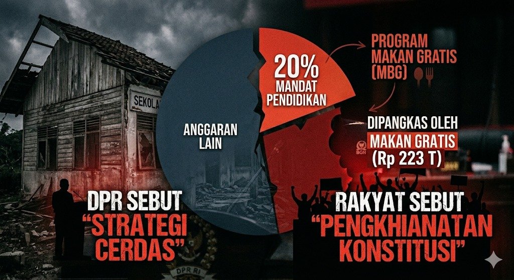 Evidence: [SKANDAL APBN 2026] DANA PENDIDIKAN Rp 223 T DICAPLOK MAKAN GRATIS, DPR SEBUT 'STRATEGI CERDAS', RAKYAT SEBUT 'PENGKHIANATAN KONSTITUSI'?