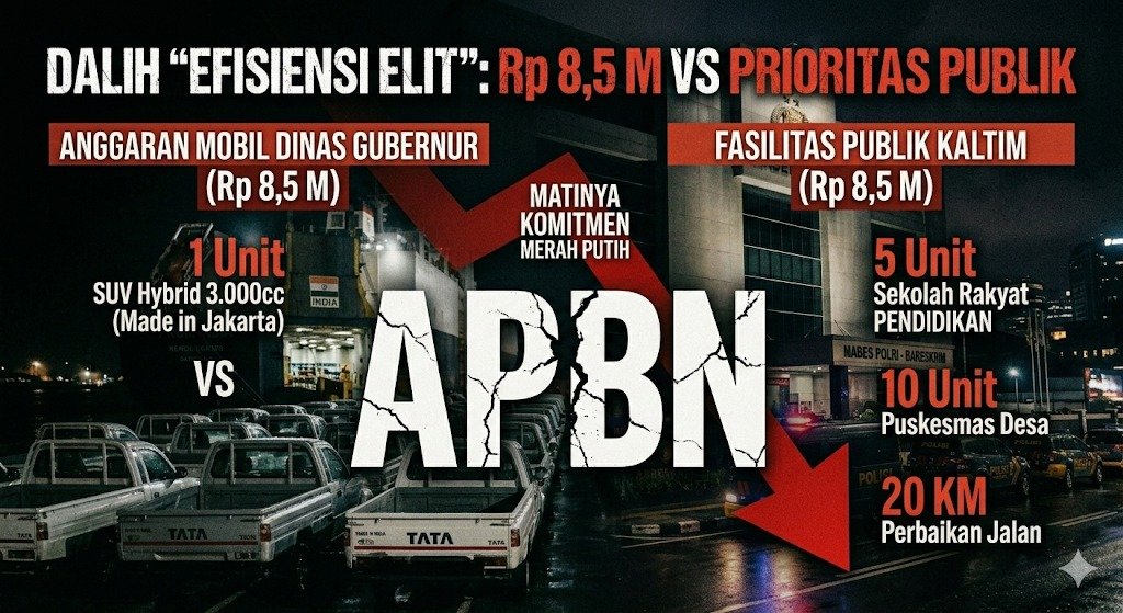 Evidence: [SKANDAL KALTIM] MOBIL DINAS Rp 8,5 M GUBERNUR RUDY MAS'UD: 'MARWAH' ELITE DI JAKARTA, RAKYAT KALTIM TERCEKIK EFISIENSI?