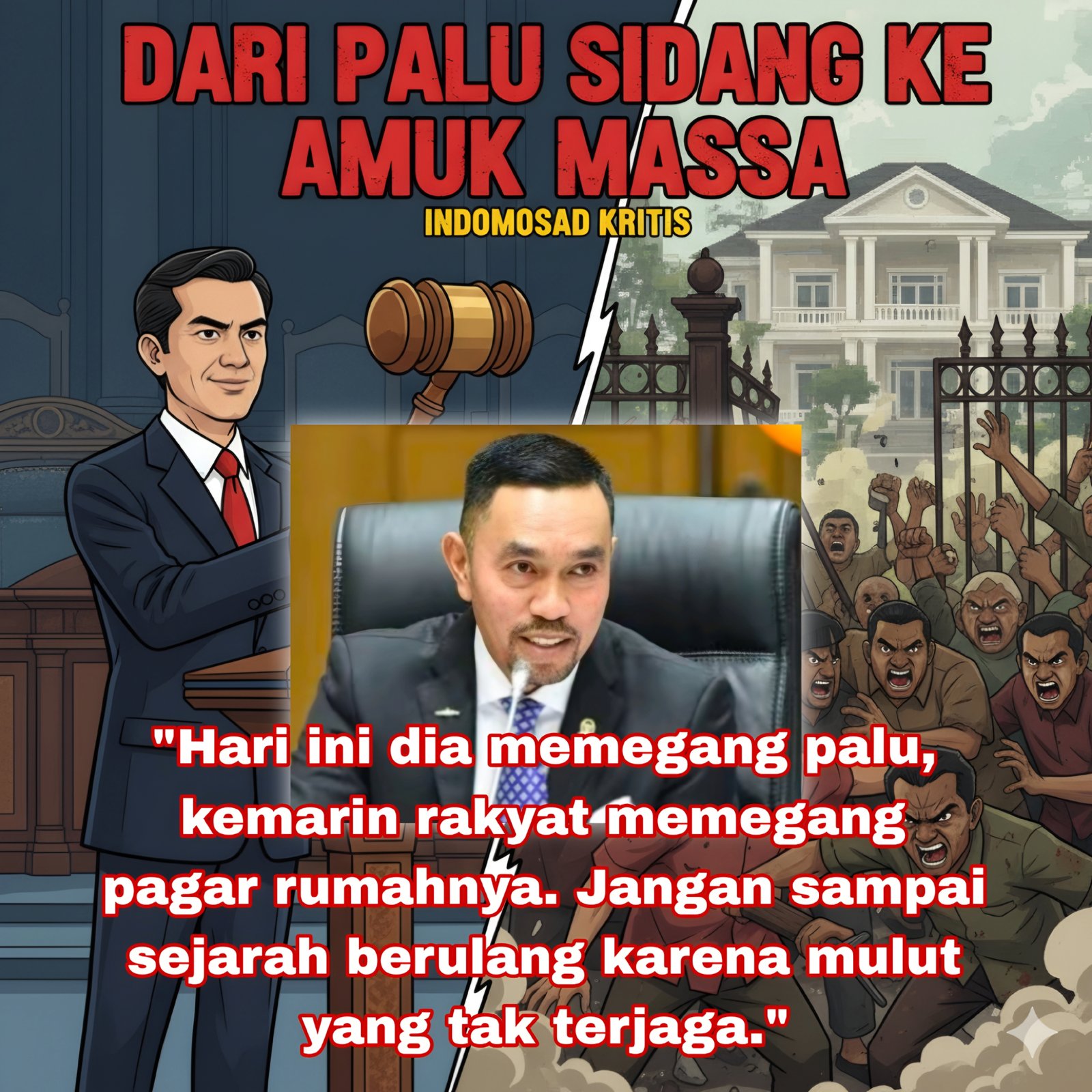 Evidence: "MAHKOTA DI ATAS LUKA: Sahroni Jadi Ketua DPR, Melawan Lupa Tragedi Penjarahan Rumah Akibat 'Lidah Api'!"