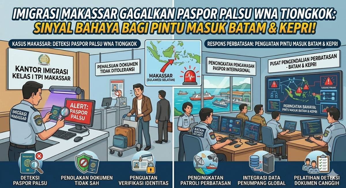 Evidence: IMIGRASI MAKASSAR GAGALKAN PASPOR PALSU WNA TIONGKOK: SINYAL BAHAYA BAGI PINTU MASUK BATAM & KEPRI!