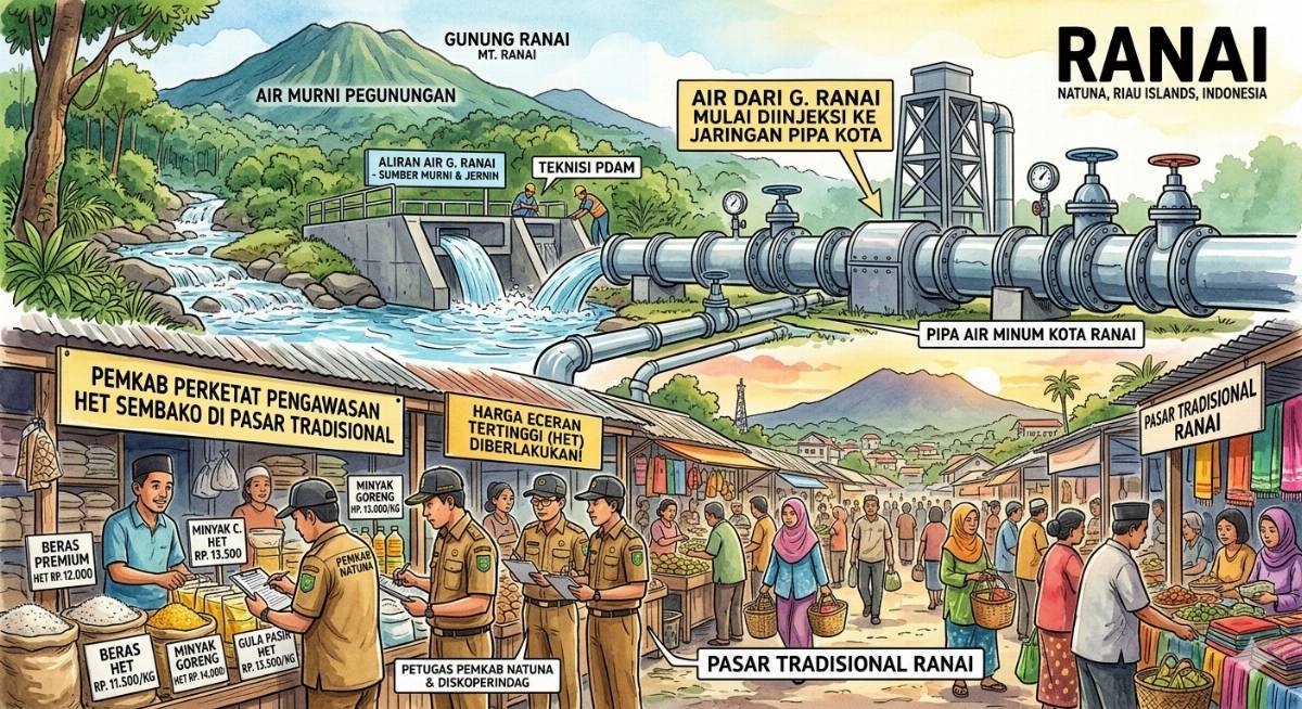 Evidence: ALIRAN AIR GUNUNG RANAI MULAI DIINJEKSI KE PIPA KOTA; PEMKAB PERKETAT PENGAWASAN HET SEMBAKO DI PASAR TRADISIONAL!